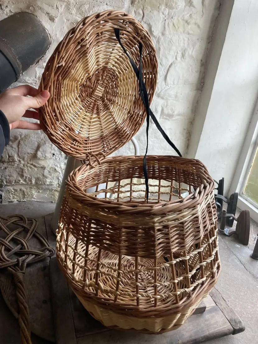 Reproduction poultry basket at Acton Scott Heritage Farm